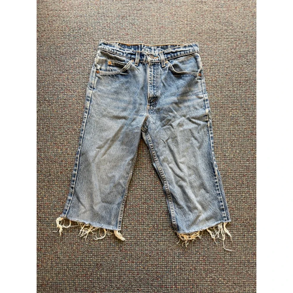 Vintage Levis 517 Orange Tab Denim Shorts Light Wash Raw Hem Cut Offs 30